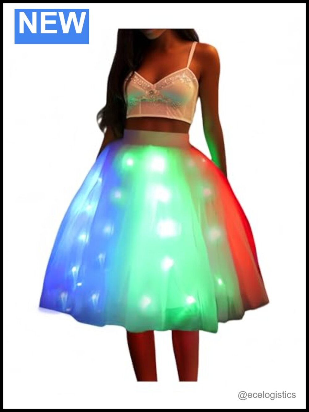 Women's LED Light Up Tutu Skirt Tulle A-Line Party Novelty White